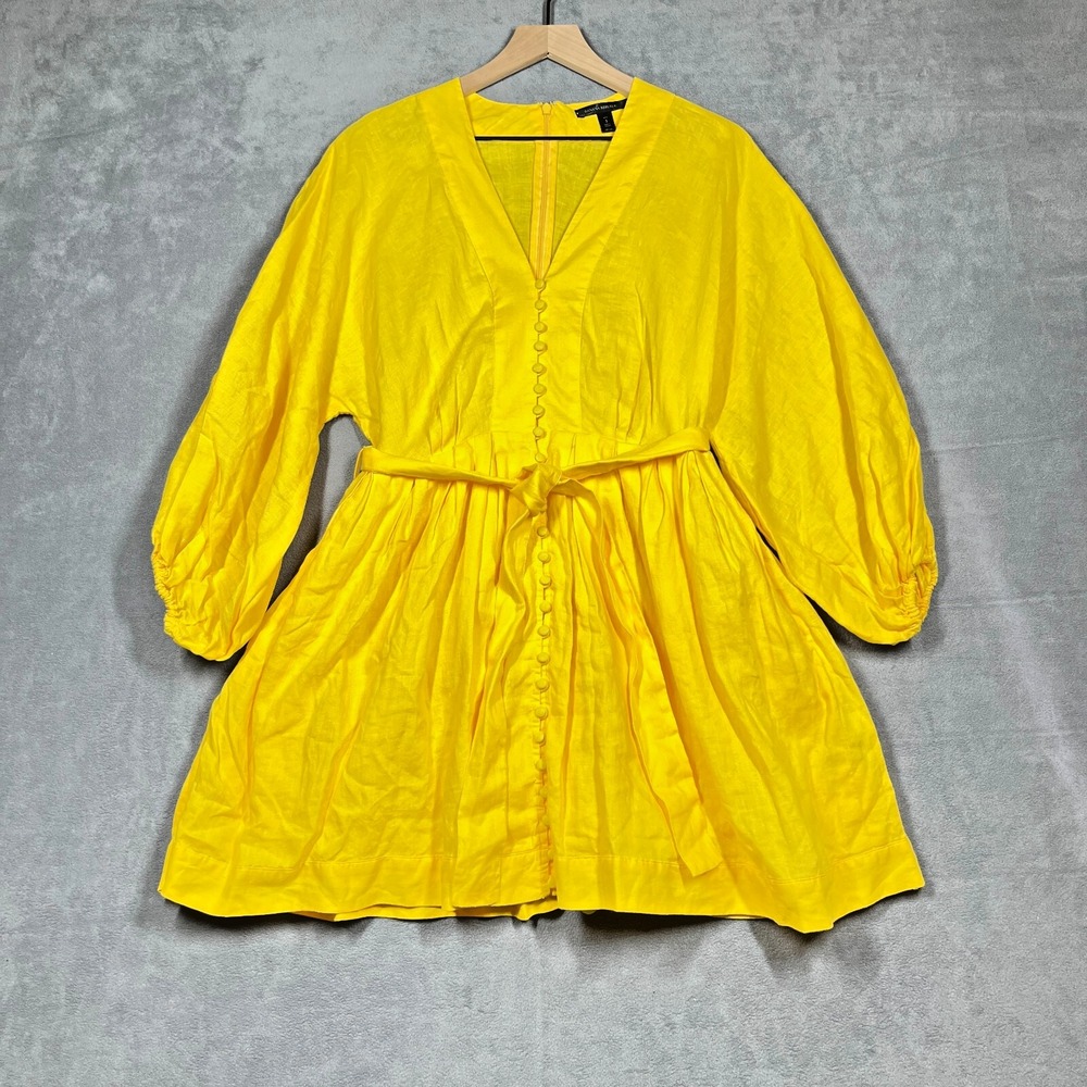 Banana Republic Yellow‎ Linen Belted Dress NWT Petite S $200 MSRP